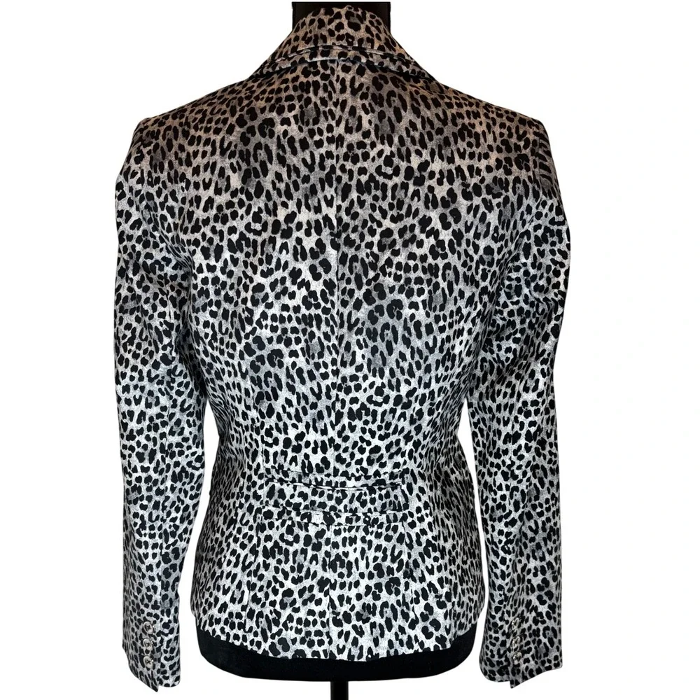 White House Black Market Blazer Women 8 Black White Leopard Print Single Button - Picture 3 of 7